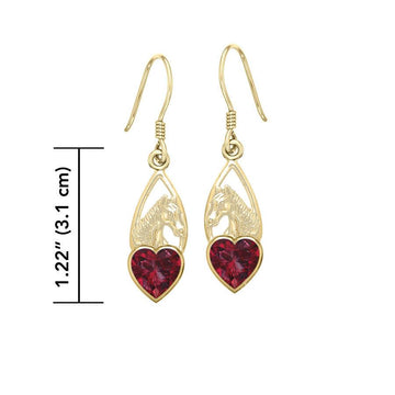 Horse Over Heart Gemstone Solid 14 K Gold Earrings GER1791 - Jewelry